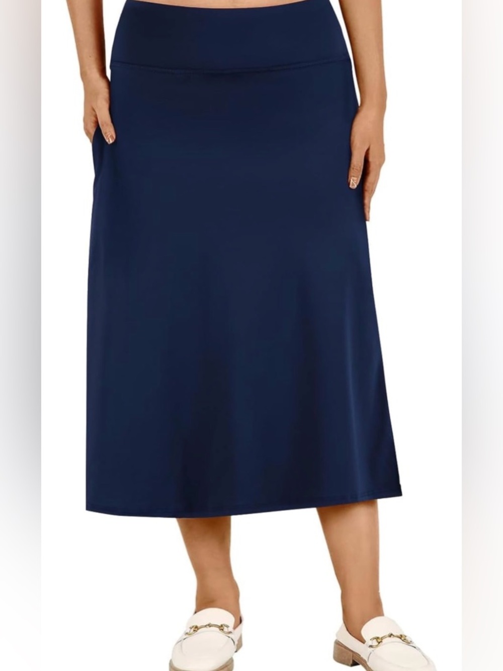 Classic Navy A-Line Midi Athletic Skirt